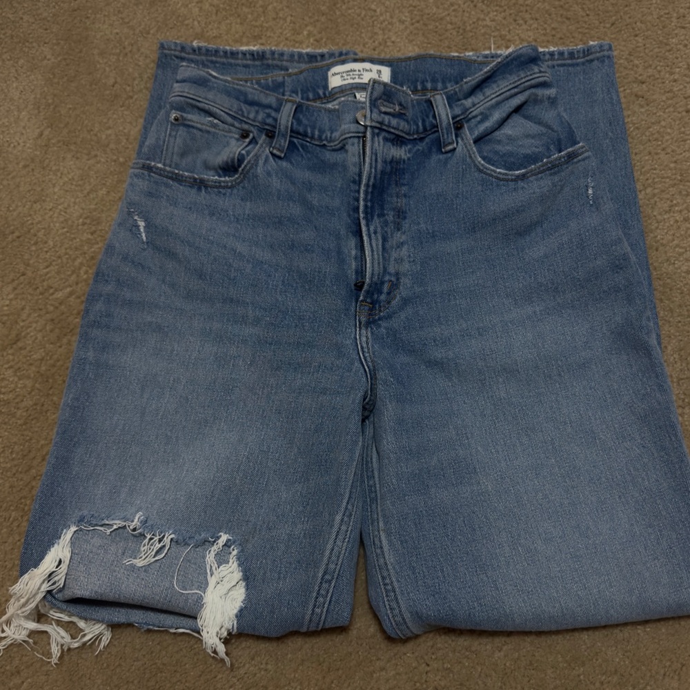 Abercrombie & Fitch Straight Leg Distressed Blue Jeans